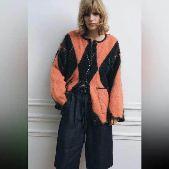 ZARA- KNIT JACQUARD CARDIGAN -SIZE MEDIUM - NWT